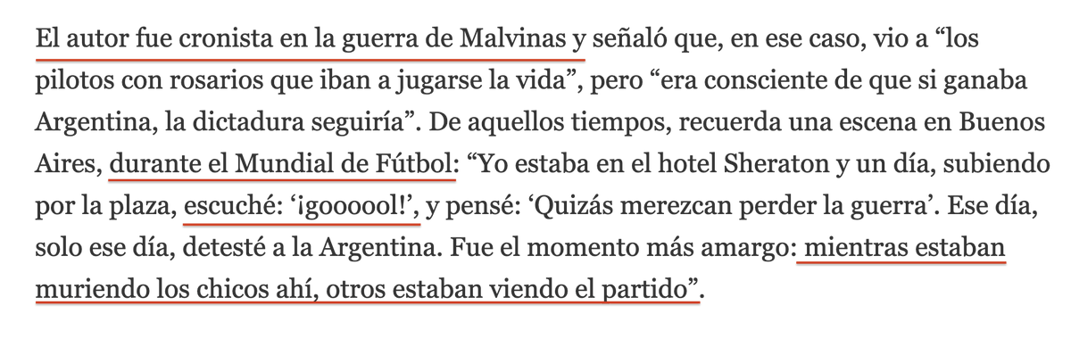 martin_caparros's tweet photo. Este señor Pérez no puede parar de mentir -y esta vez no tuvo suerte.
Cuenta el momento horrible en que unos argentinos gritaron un gol en el Mundial'82 mientras otros morían en las Malvinas. Pero Argentina se rindió el 14/6 y su primer gol en el Mundial fue el 18/6 a Hungría. https://t.co/bpV4TWMxsm