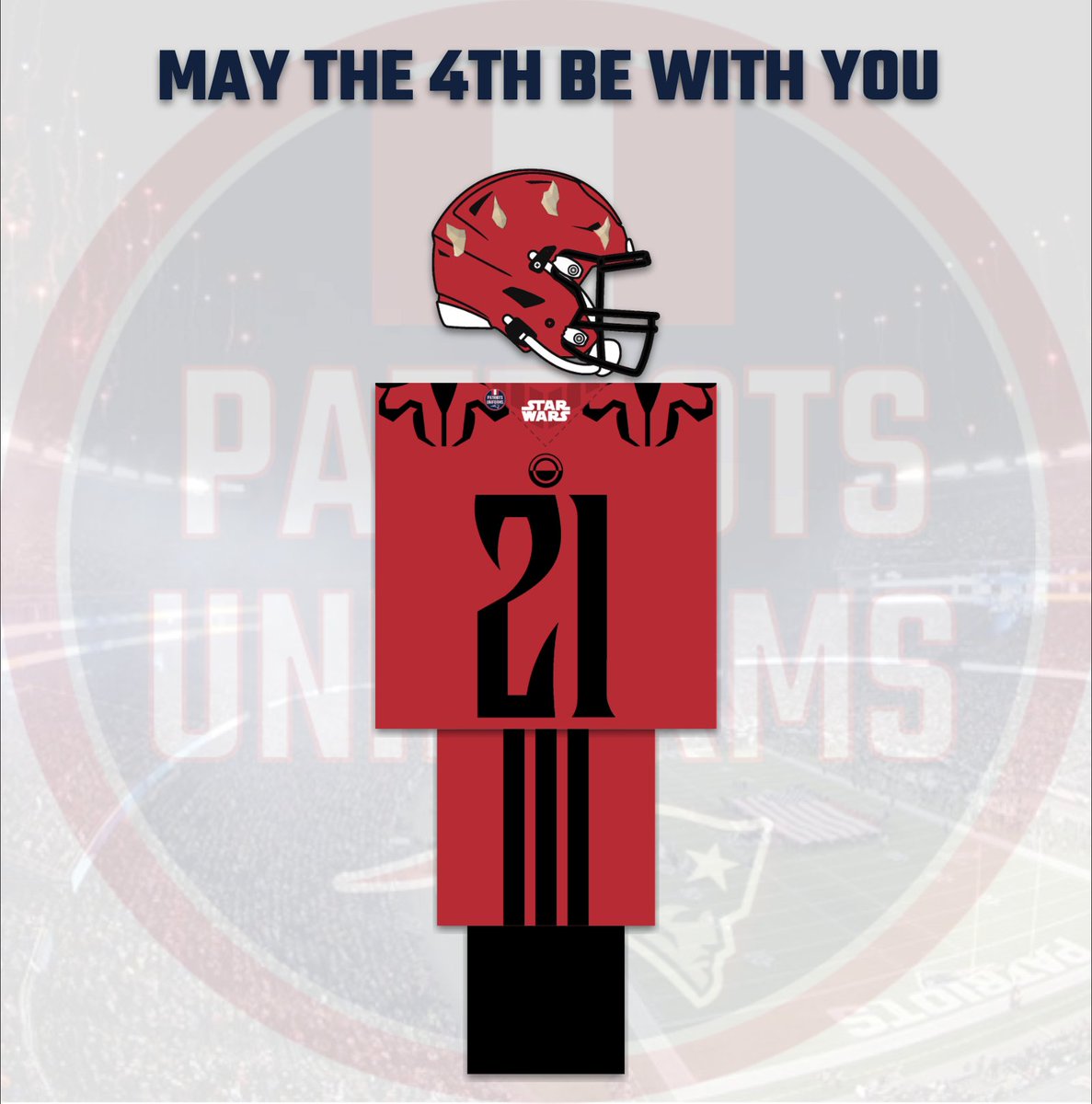 PatsUnis's tweet photo. May the 4th be with you! 

Here are some special concept uniforms to commemorate #StarWars Day! 

The Mandalorian, Maul, and an X-Wing pilot! https://t.co/xFtITeiAaE