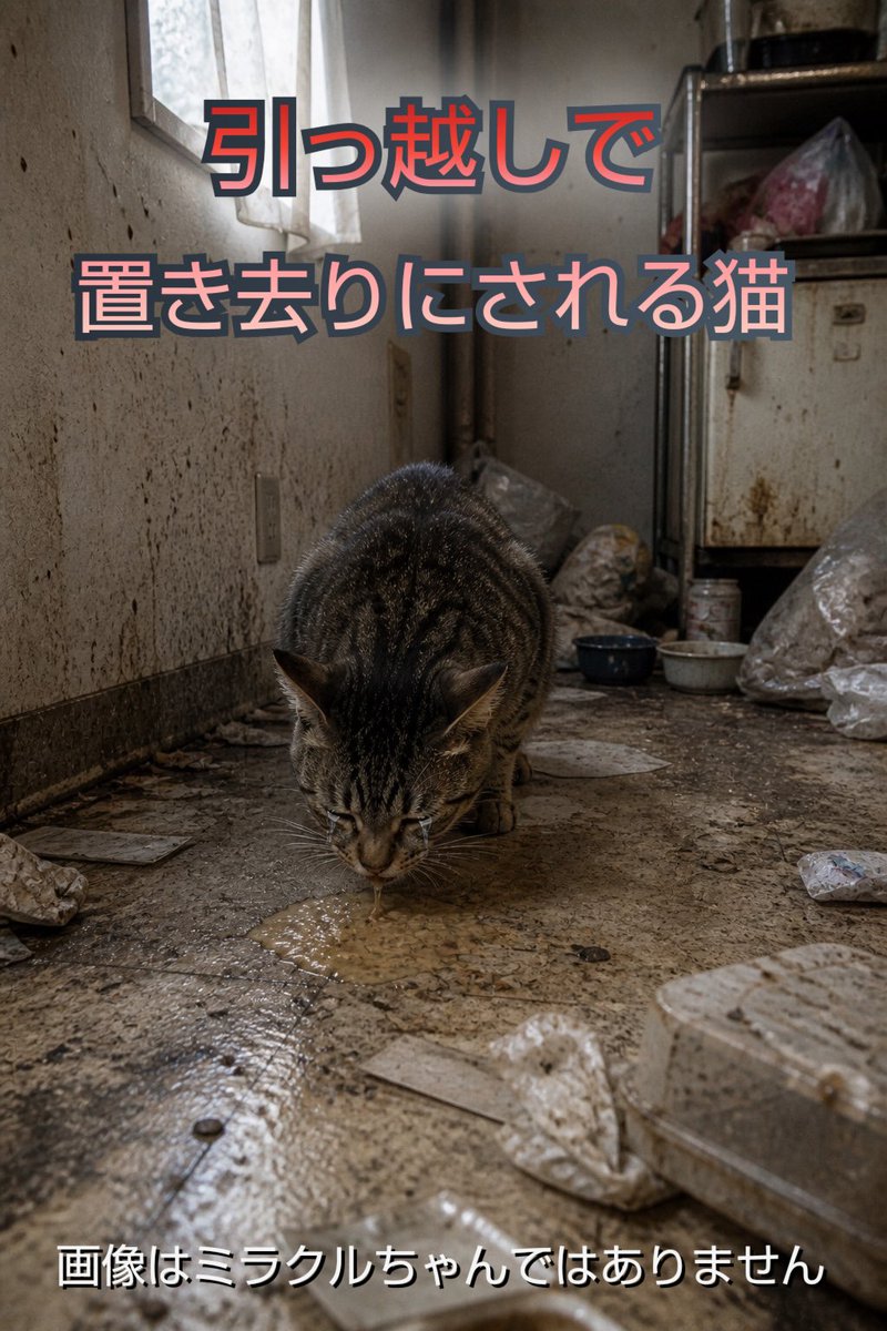 sonnyaonnyanko's tweet photo. 飼い主の女が一人で退去し
真夏の閉め切った部屋で
1ヶ月半もの間
飲まず食わずで放置され

ゴミ屋敷の 便器の横で倒れて
命尽きかけてた所を救い出された
「ミラクルちゃん」を覚えてますか？

実はこれ結構ある話で
置き去りにされた子の運命は
最初に見つけた人で決まる https://t.co/LrM7BFi2gj