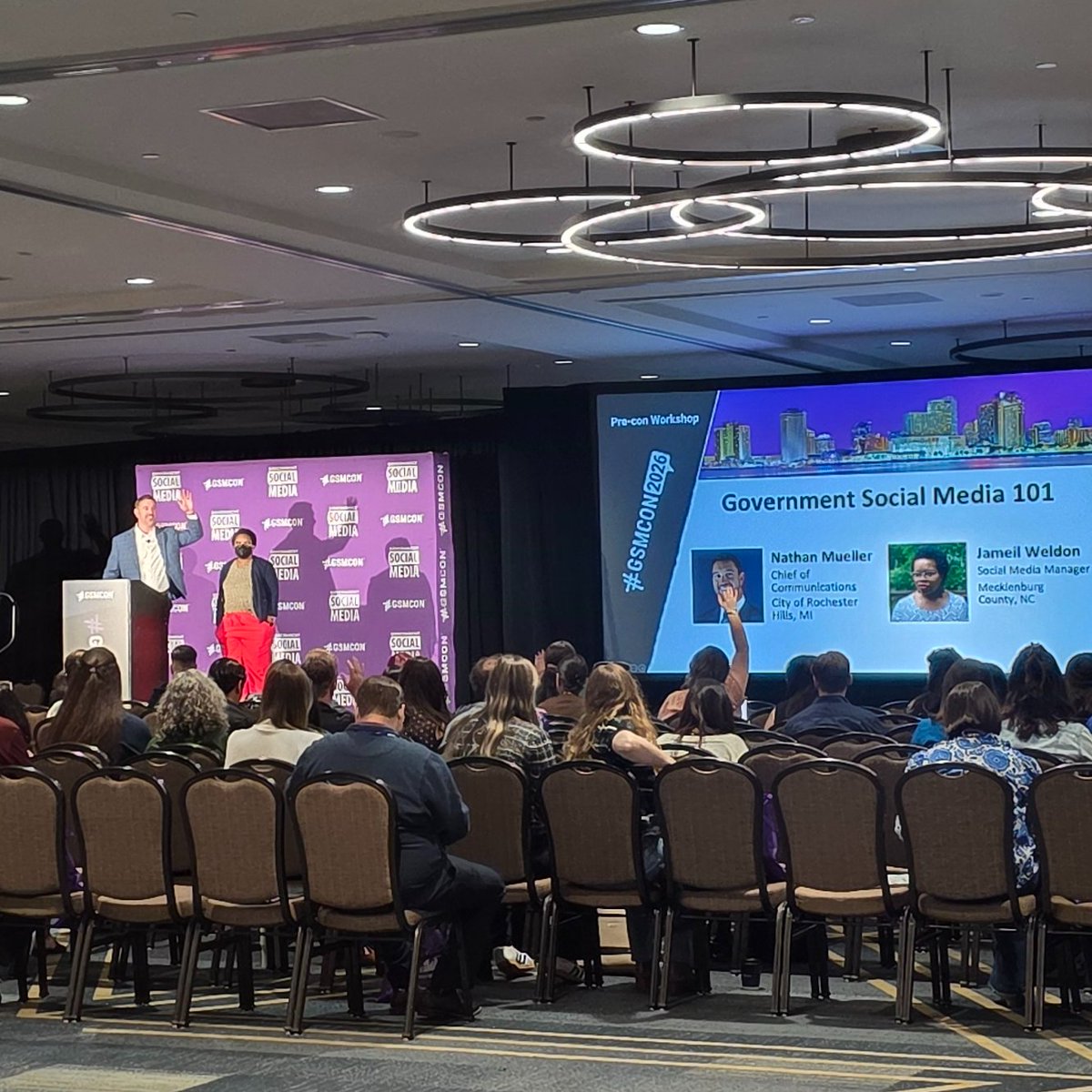 GovernmentSM's tweet photo. It's time for Government Social Media 101 at GSMCON! Nathan Meuller &amp; Jameil Weldon are off to a strong start with our first workshop of the day 🤩 https://t.co/9Piwffxeqg