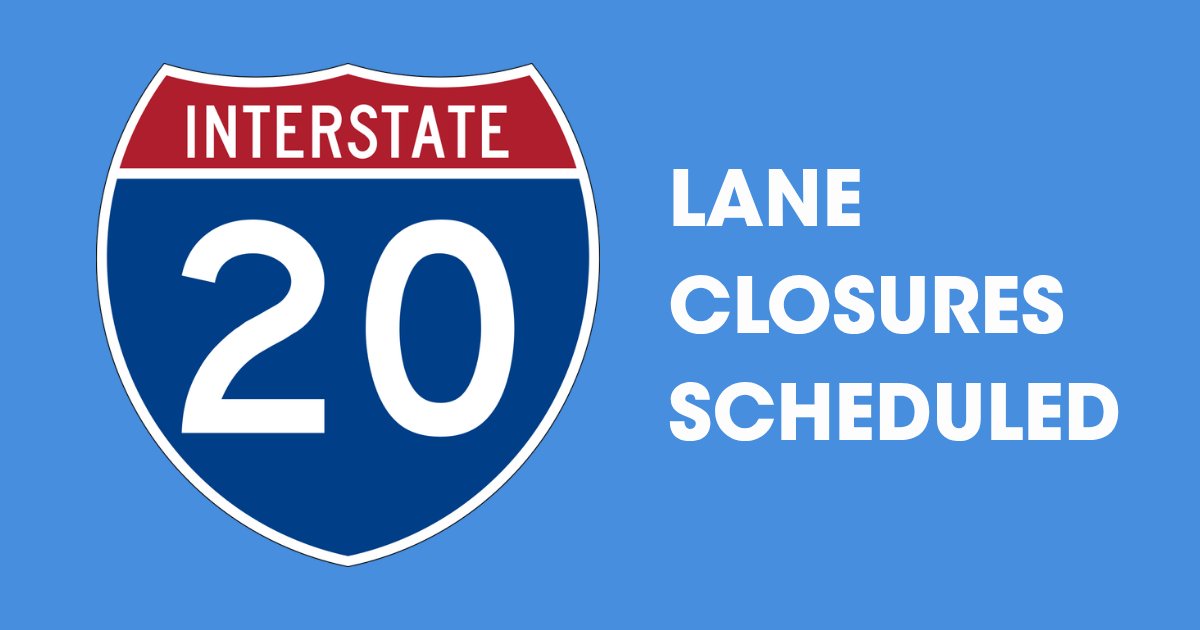 GDOTEast's tweet photo. Columbia County: Overnight lane closures scheduled this week on I-20 westbound near MM 186.

The right lane will close:
Monday, May 4, 9 p.m. to 5 a.m. (Overnight)
Tuesday, May 5, 9 p.m. to 5 a.m. (Overnight)
Wednesday, May 6, 9 p.m. to 5 a.m. (Overnight) https://t.co/e0qy6dzTag