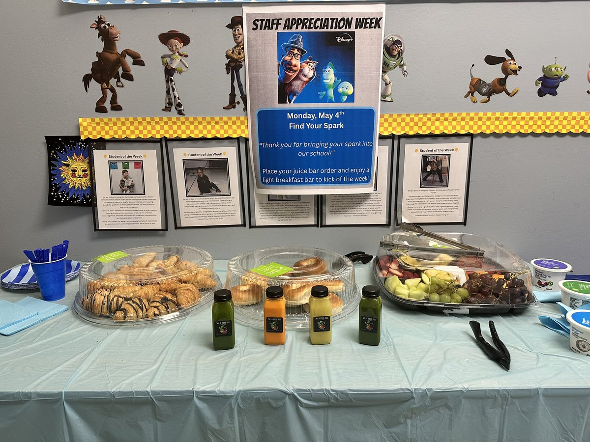LEAPSouth's tweet photo. Kicking off Teacher Appreciation Week with a little breakfast, fresh-pressed juices, and a lot of gratitude. 🍎💛 Day 1 down, and we’re just getting started celebrating the amazing educators who do it all. #LEAPwherethemagichappens #LEAPingtoSuccess #LEARNLIVELEAP @CMatthewsFCS https://t.co/FQPGPxm4Ok