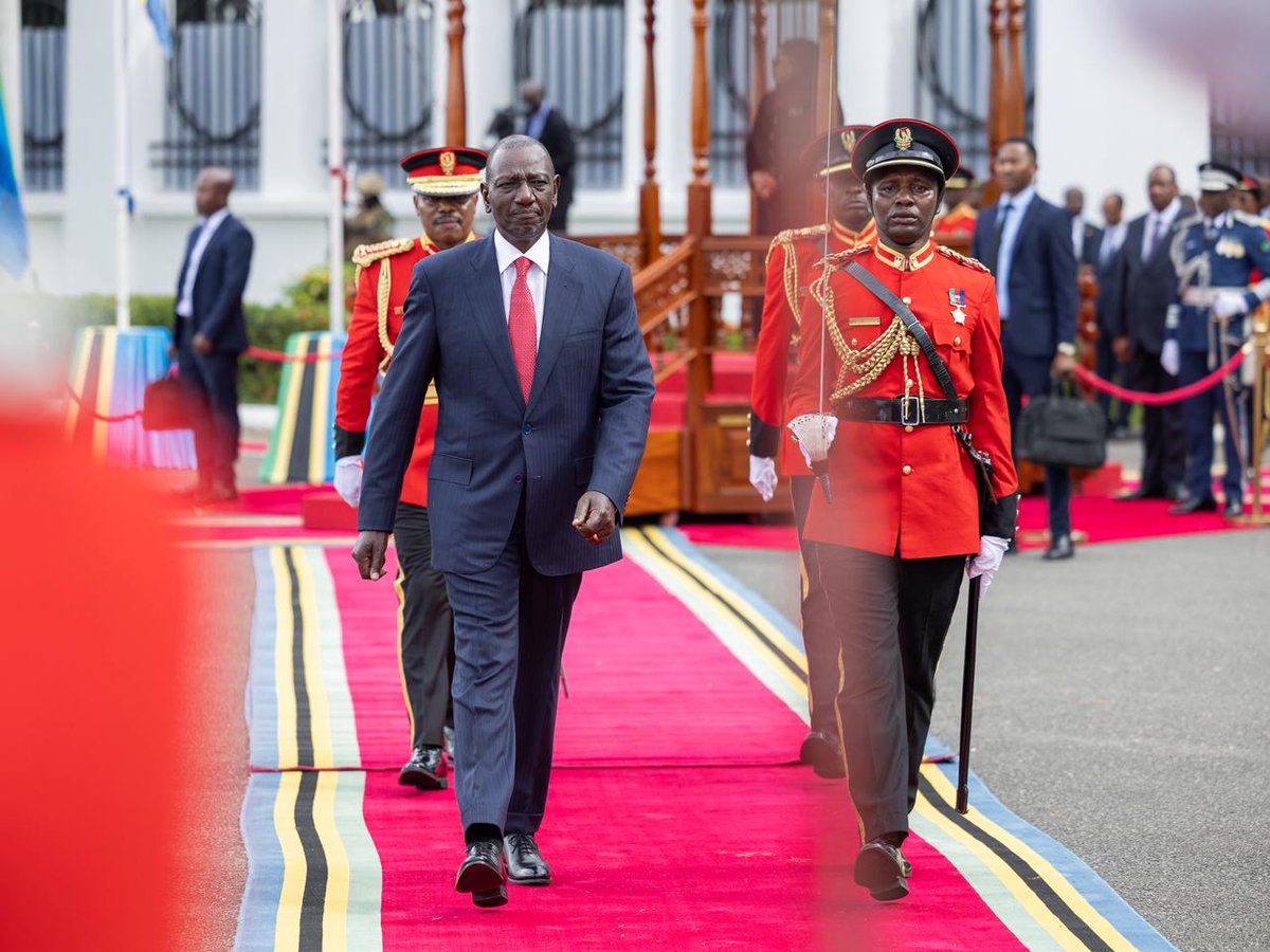 President William Ruto arrived in Tanzania for a state visit, received by President Samia Suluhu