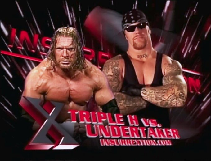 wrestle_hist's tweet image. 5/4/2002    

Triple H defeated The Undertaker at Insurrextion from the Wembley Arena in London, England.  

#WWF #WWE #Insurrextion #TripleH #TheGame #TheCerebralAssassin #KingOfKings #Undertaker #TheAmericanBadass #BigEvil