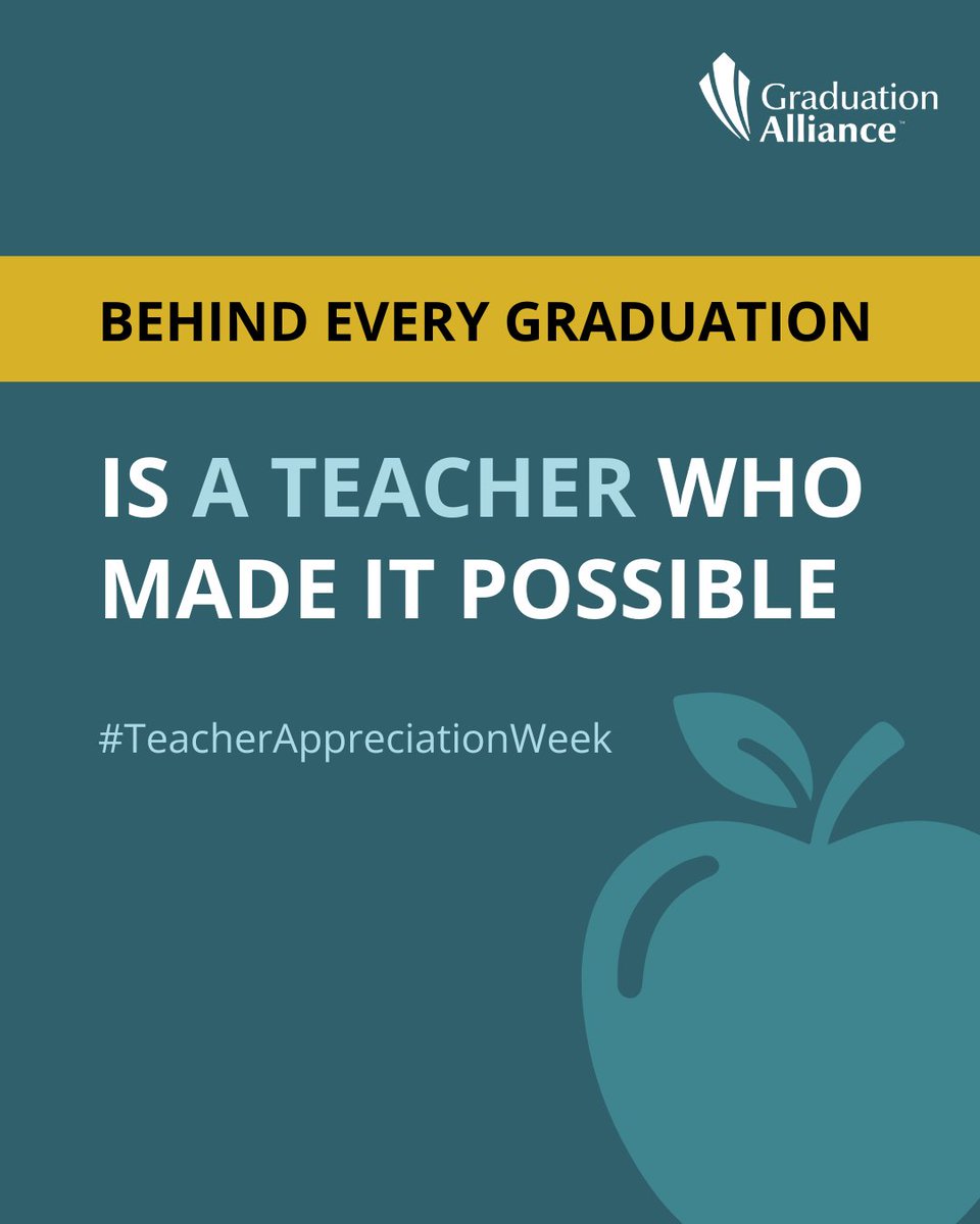 GradAlliance's tweet photo. Behind every graduation is a teacher who made it possible. This week, we’re recognizing educators everywhere, including the teachers at Graduation Alliance supporting students on their path to graduation.

#TeacherAppreciationWeek #EducationMatters #StudentSuccess https://t.co/RRBsWfyfYb