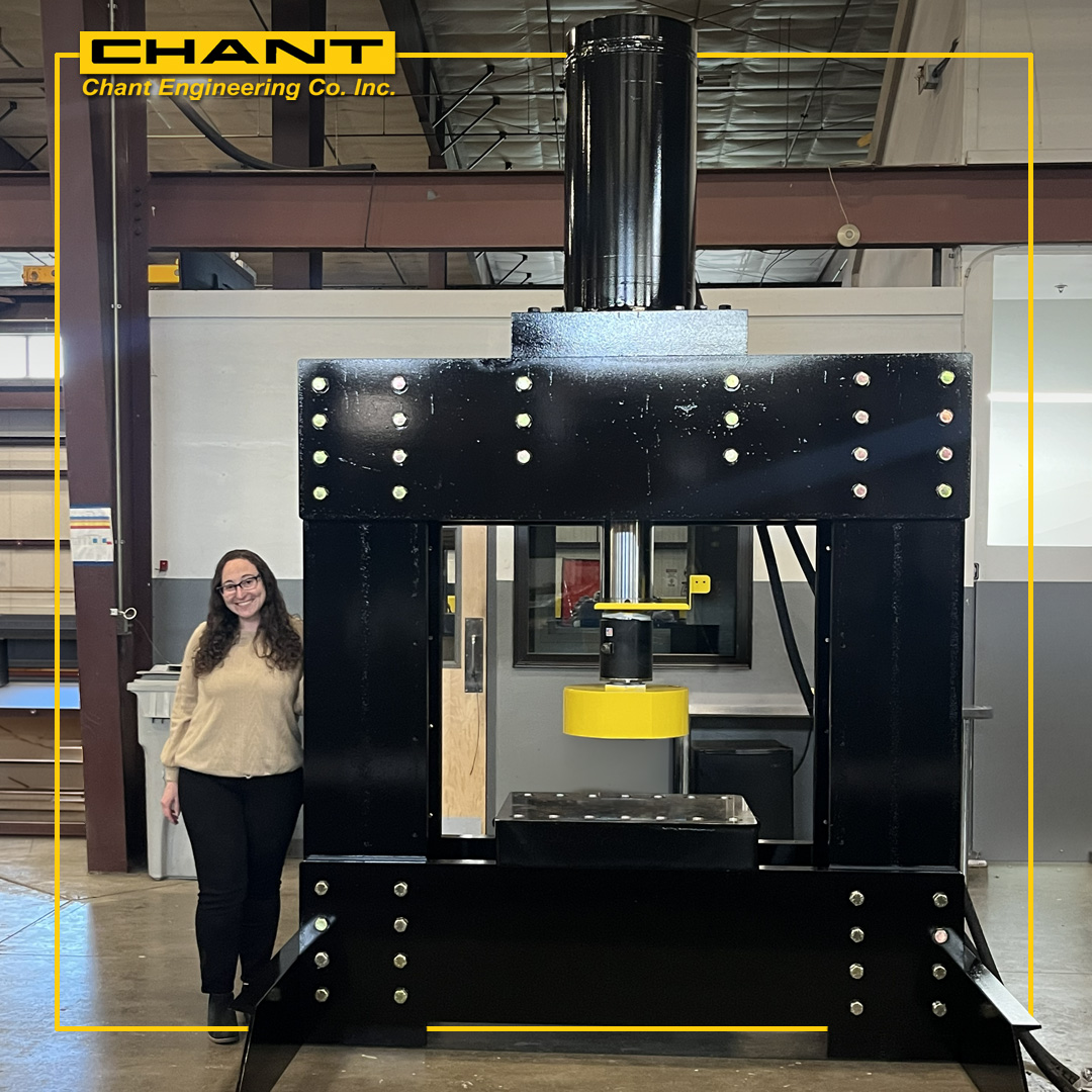 ChantEngineerCo's tweet photo. Chant is putting the finishing touches on two massive systems heading out to a customer, a 1,300,000 lb. Proof Test Machine and a 600,000 lb. Compression Tester. To put the scale into perspective, we had Alison Lippe pose next to them. Contact us with your specs: 215.230.4260 https://t.co/NWBe2881Xo