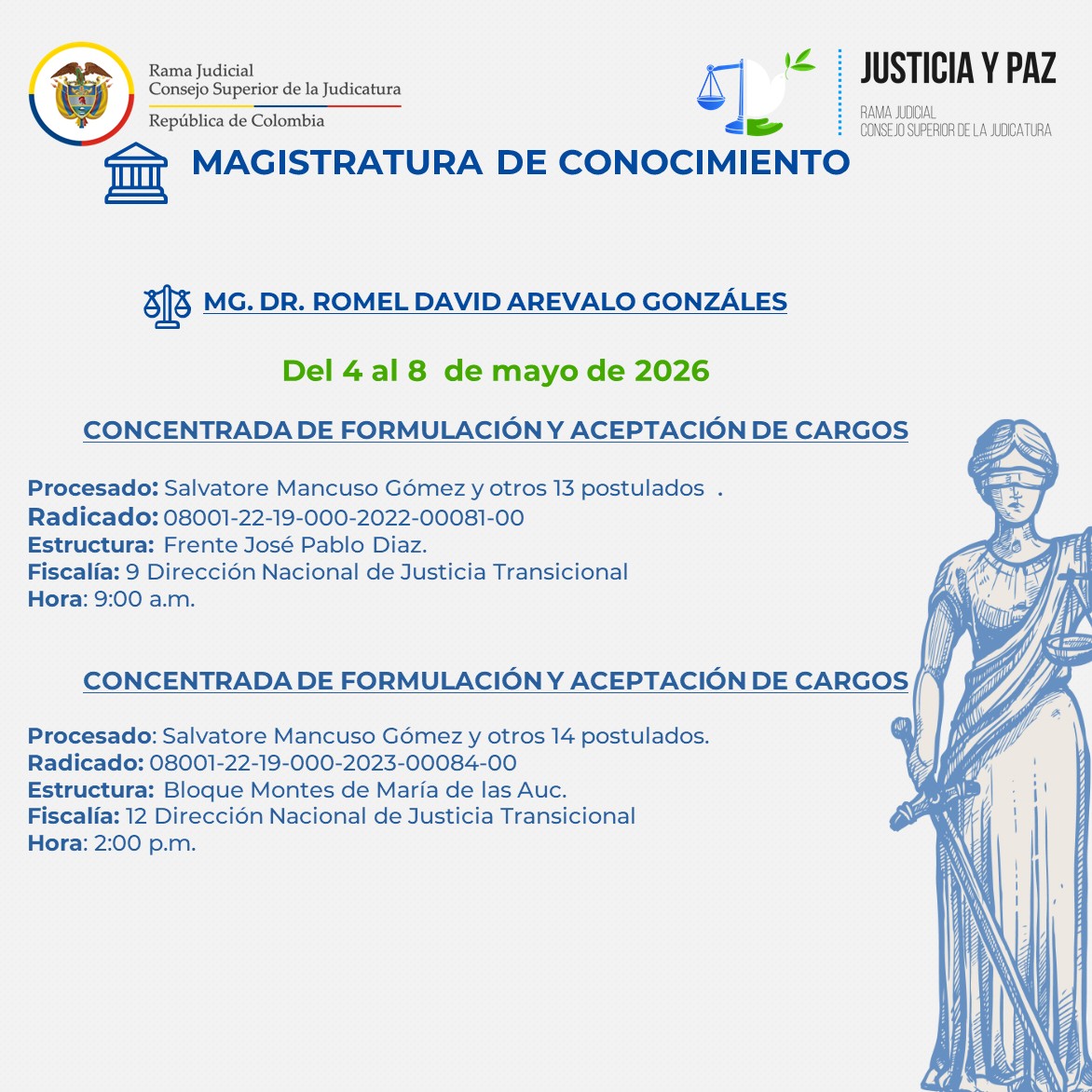 juspazbaq's tweet photo. #AgendaDeLaSemana🗓 | La Sala Penal de Justicia y Paz del Tribunal Superior del Distrito Judicial de #Barranquilla está comprometida con la justicia y la transparencia. ⚖🇨🇴
Consulta nuestra agenda para la semana del 04 al 08 de mayo de 2026 ➡https://t.co/j3S0u8sYv5 https://t.co/FE7WOx2MO1