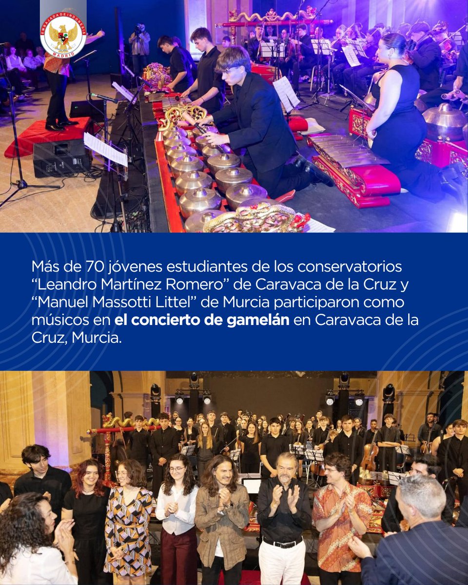 indonesiainmad's tweet image. El 23 abril 2026, concierto gamelán en Caravaca con 70 estudiantes, 7 piezas originales y celebración 20º aniversario 🎼🌏✨ #inidiplomasi #kemluri #diplomasibudaya #gamelan #españa
