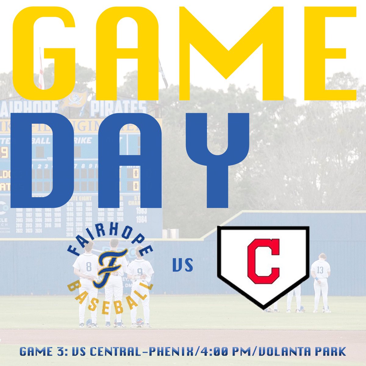 FairhopeBB's tweet photo. Game Three. Winner to the Elite 8.

🆚 Central-Phenix
⌚️4:00 PM
📍Volanta Park

#GoPirates🏴‍☠️ https://t.co/mEWEL3b5Ph