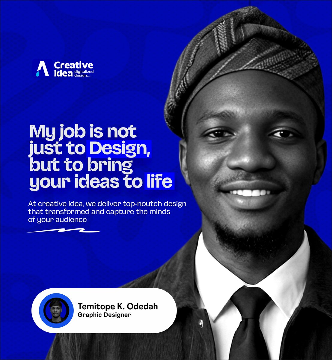 Rt_Rapson's tweet image. MY JOB IS NOT JUST TO DESIGN,
BUT TO BRING YOUR IDEAS TO LIFE.

#GraphicDesign
#BrandIdentity
#CreativeDesigner
#DesignInspiration
#AfricanCreatives
#MadeInAfrica
#NaijaCreatives
#VisualStorytelling
#BookCoverDesign
#DesignCommunity
#CreativeMind
#LogoDesigner
