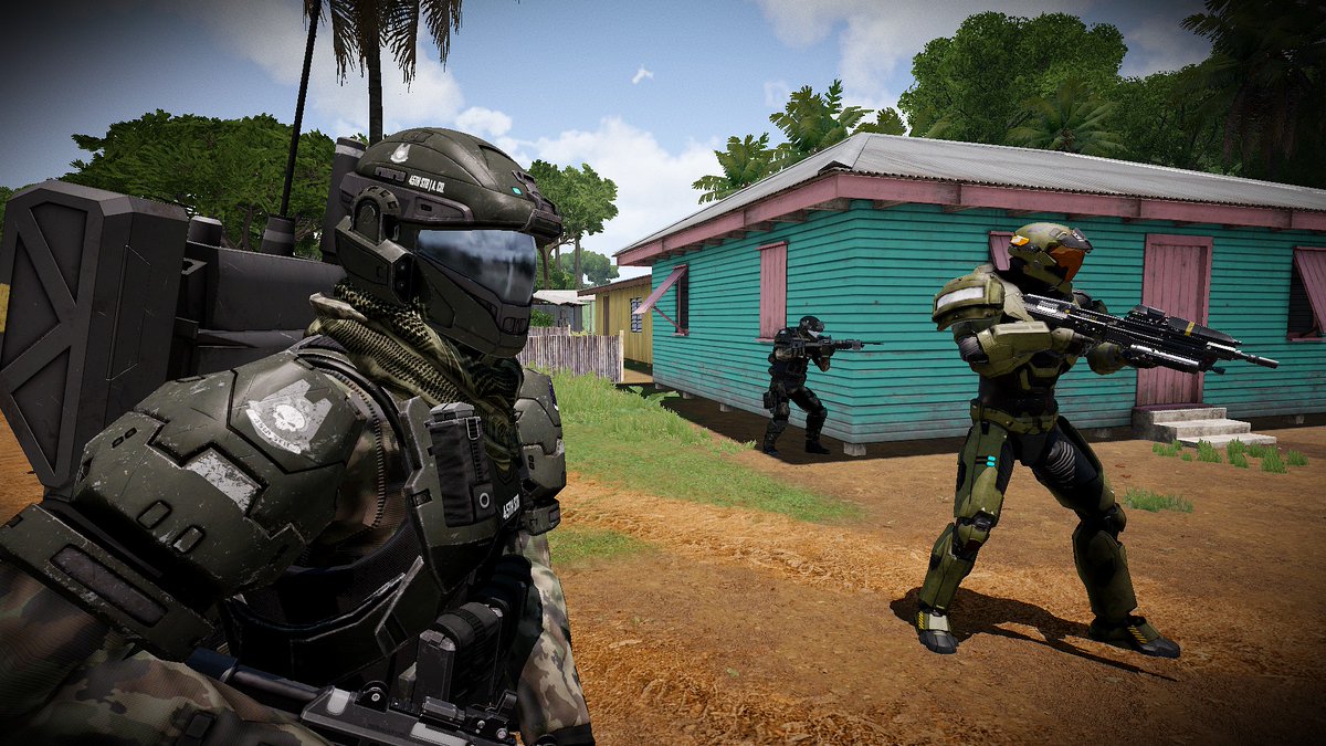 45th_STB's tweet image. Operation: Line Backer 
45th stb forces breach and clear a known urf hardpoint to disrupt enemy communications.
Enlist today! #arma3 #halo #unsc #join #pc