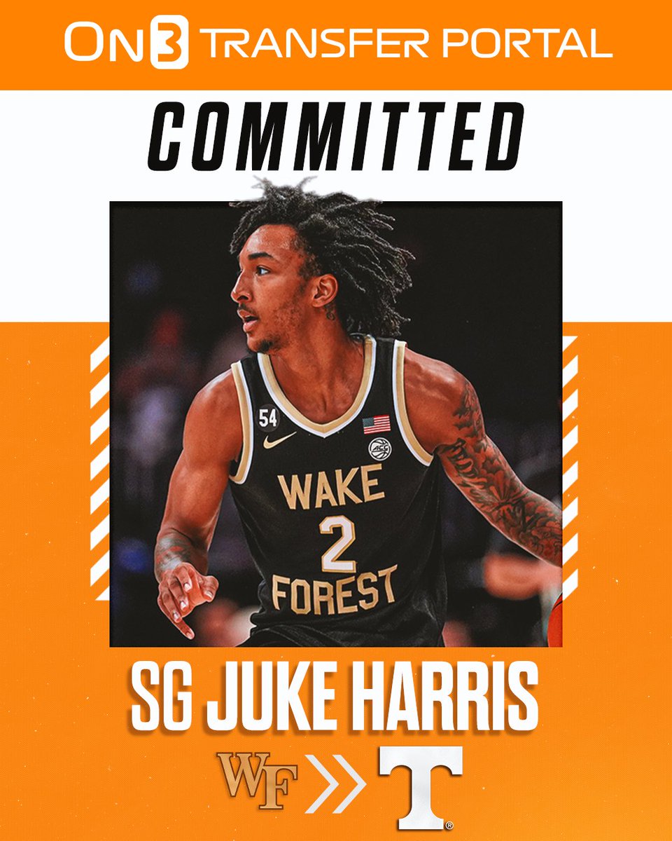 BREAKING: Wake Forest transfer guard Juke Harris has committed to Tennessee, <a href="/JoeTipton/">Joe Tipton</a> reports🍊

Harris is the No. 1 player in the On3 transfer portal rankings.

on3.com/college/tennes…