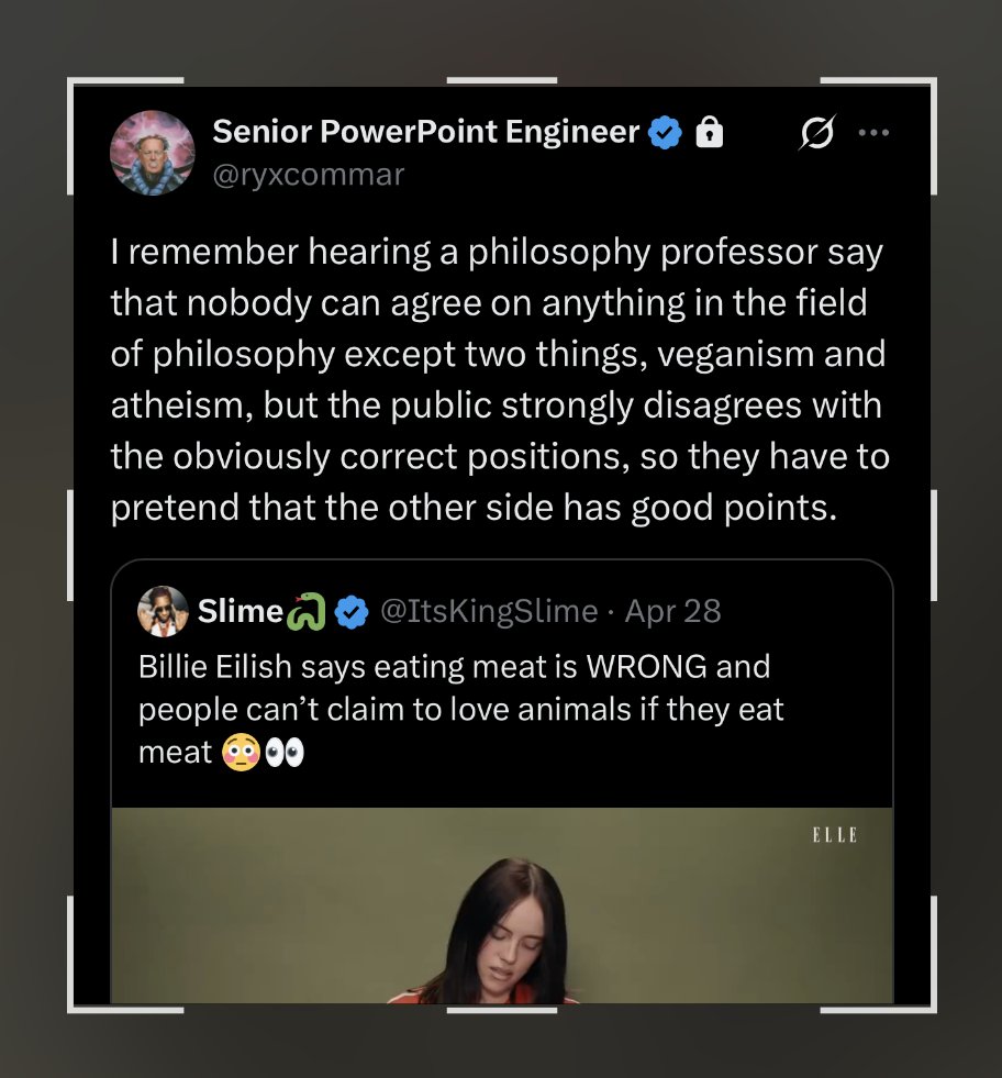 corsaren's tweet photo. Look, I’m sympathetic to both of these positions, but one must recognize that the protreptics of atheistic moral veganism are absolutely scuffed https://t.co/2RafXdag5g