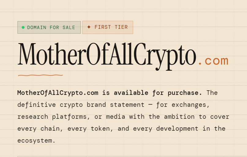 axiomdot's tweet image. 🚨 MotherOfAllCrypto.com is FOR SALE!

The ultimate premium domain for the biggest crypto project, exchange, launchpad or media brand.

Short. Powerful. Instant authority. MOAC vibes 🔥

Serious buyers only — DM your best offer.

#DomainForSale #Crypto #Web3