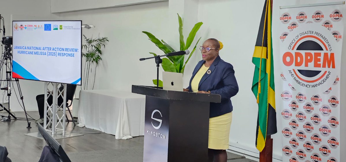 odpem's tweet image. Day 1 of the National After Action Review (AAR) is currently in full swing.

Zadie Neufville, Information Officer at ODPEM, is facilitating the proceedings and today’s MC, guiding the session throughout.

#AAR #HurricaneMelissa #DisasterPreparedness #ODPEM #CDEMA #Resilient