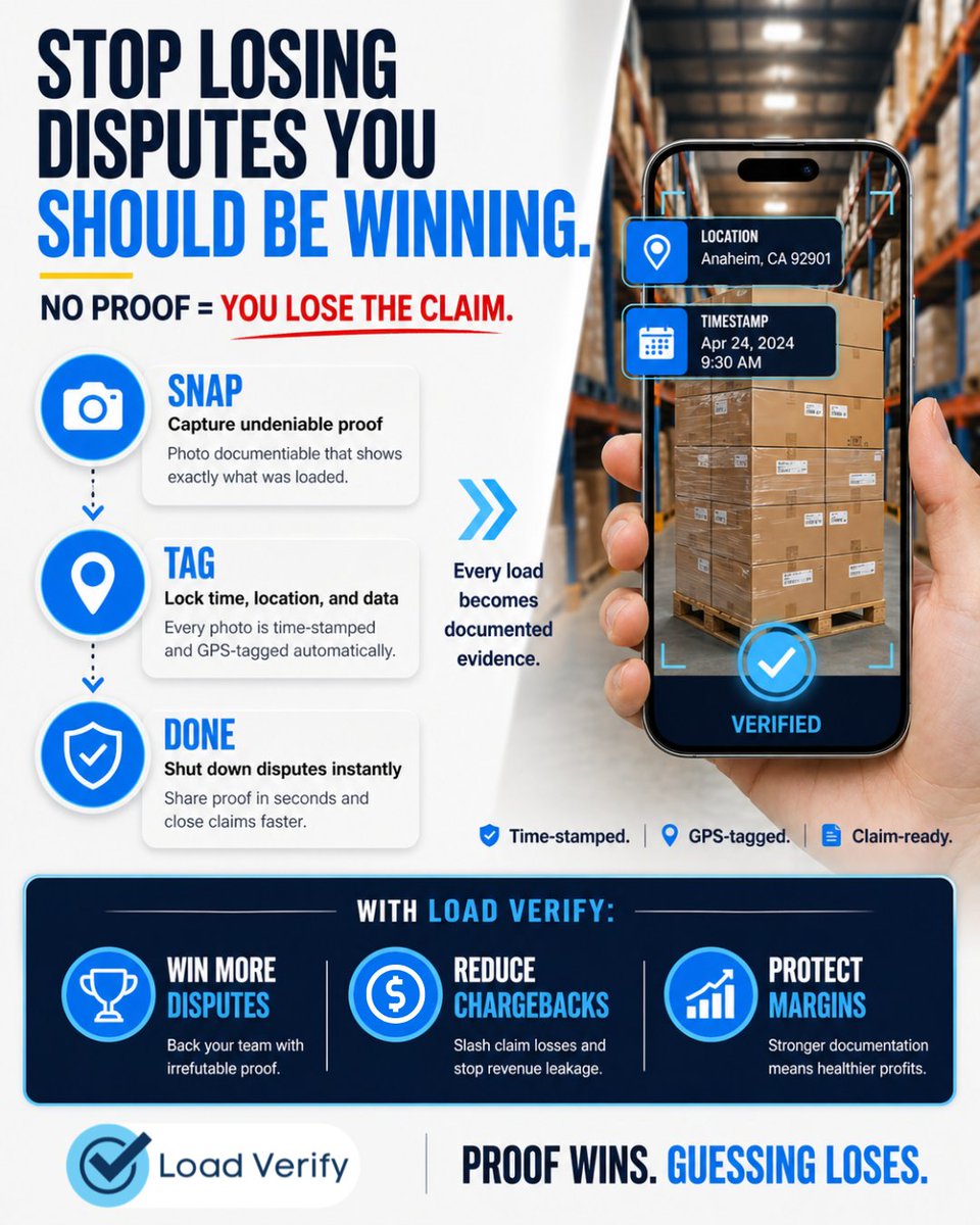 Smart_WHSE_LLC's tweet photo. Stop losing disputes you should be winning.

Snap. Tag. Done.

Every load = proof. https://t.co/c0vrSJYrVZ
