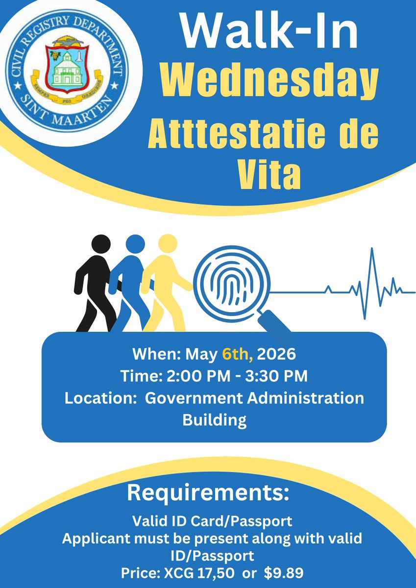 SXMGOV's tweet photo. Walk-In Wednesday Atttestatie de Vita https://t.co/btykmgB6mu