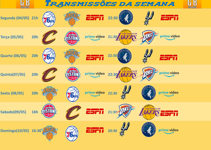 GiroOfc's tweet photo. 🏀📺SEMANA 29 📺🏀    

É Dia de planejar a rotina, é dia de Transmissões da Semana™.  Semifinais de conferência do melhor basquete do mundo! https://t.co/wEN41pbIiC