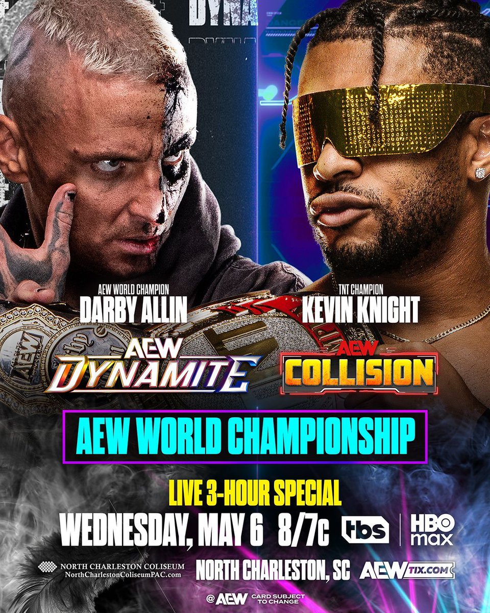 AEWLive's tweet image. NORTH CHARLESTON, SOUTH CAROLINA!
#AEWDynamite hits the @NChasColiseum LIVE THIS WEDNESDAY!

Tickets are on sale NOW!

🎟️ ticketmaster.com/event/2D00646D…