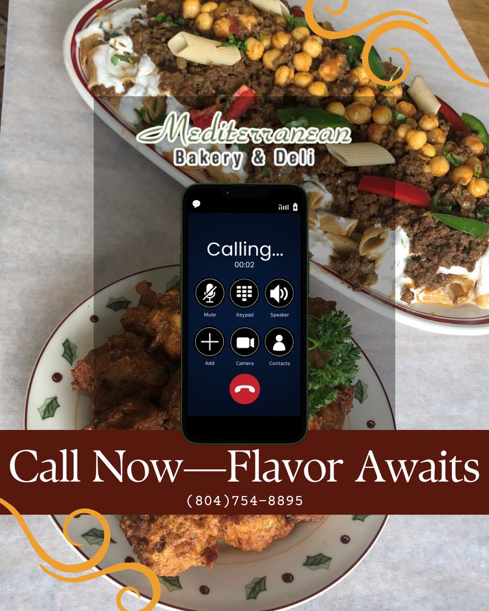 medbakerydeli's tweet image. Craving something fresh, flavorful, and unforgettable? Place your order now and let Mediterranean Bakery &amp;amp; Deli handle the delicious part! 😋

Call to place your order! ⤵️
 📞 (804) 754-8895

#MediterraneanEats #OrderNow #FreshFlavors