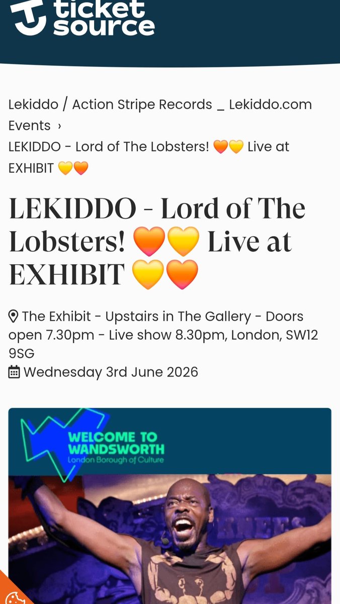 lekiddo's tweet photo. London Now Events @LondonNow  @LEKIDDO - Lord of The Lobsters! 🧡💛 Live at EXHIBIT, Upstairs in The Gallery #Balham #London https://t.co/eCnaWD1XZO
  #PinchyPinchykisskiss 👌🏾👌🏾💋💋 
Tickets https://t.co/K175idQ2j9
🧡💛🧡
The @Guardian says: "INEXPLICABLY BRILLIANT " https://t.co/c8aDNjnhWI