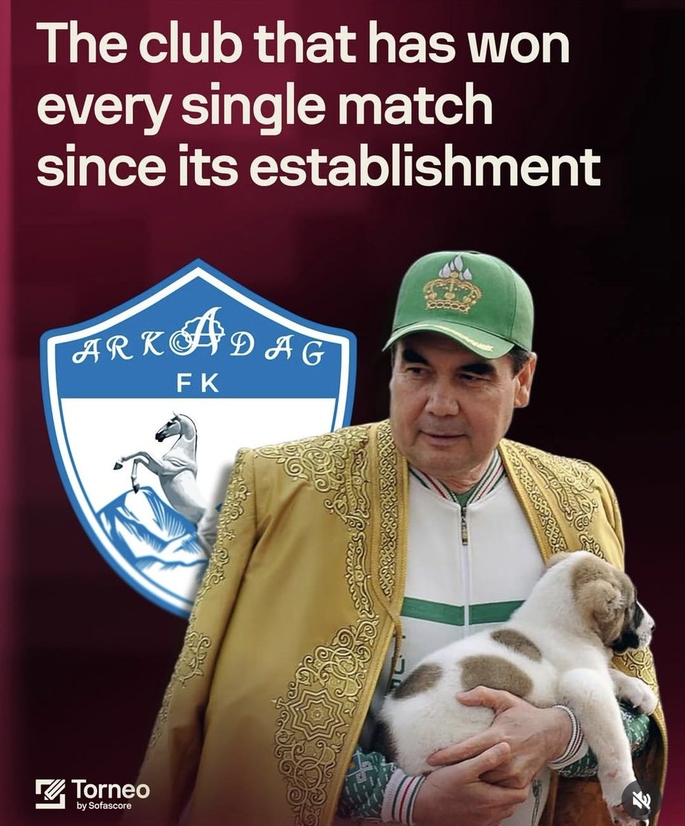 CarolRadull's tweet image. Listen to this… 🤣

A club in Turkmenistan was created in 2023 by the president, placed straight into the top league… and signed the country’s best players.

Since then? 85 games. 85 wins. THREE straight titles