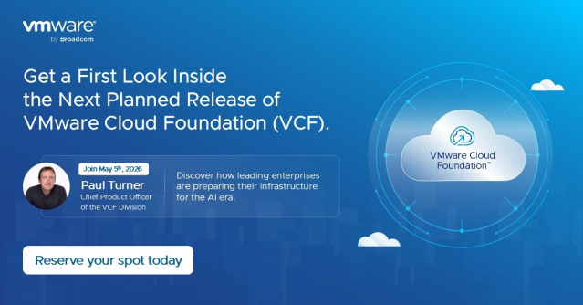 andresmino's tweet photo. First Public Look Inside the Next Planned Release of VMware Cloud Foundation. Join us for an exclusive live briefing. Discover how leading enterprises are preparing their infrastructure for the AI era. #VCF #PrivateCloud #AI https://t.co/j2IigVMadm https://t.co/jsbebBHgb3