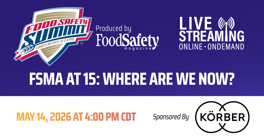 FoodSafetySumit's tweet photo. FSMA turns 15.

This closing session brings together industry and regulatory leaders to reflect on progress, challenges, and what comes next.

Join from anywhere. Register now:https://t.co/1klhjOnTyF https://t.co/cKI8ruHJsp