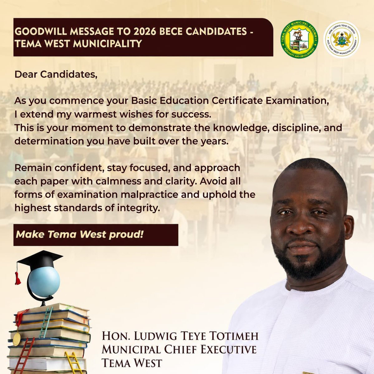 ludwig_teye's tweet photo. GOODWILL MESSAGE TO 2026 BECE CANDIDATES - TEMA WEST MUNICIPALITY https://t.co/8cd1ZG1KcQ
