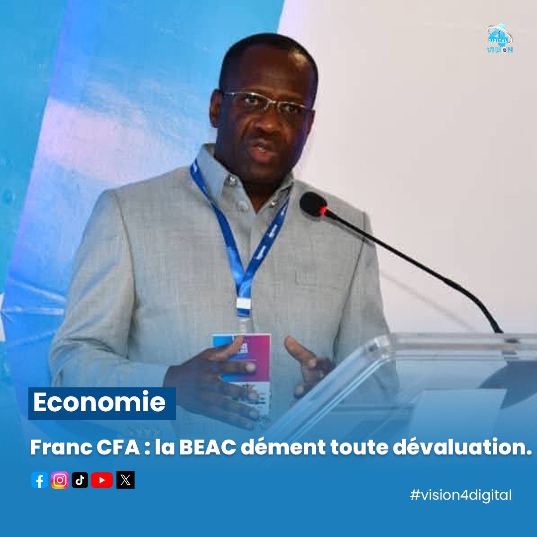 vision4_tv's tweet photo. Franc CFA 🚨 : le gouverneur de la Banque des États de l’Afrique Centrale, Yvon Sana Bangui, dément toute dévaluation ❌. Il dénonce des analyses alarmistes et assure que les indicateurs économiques sont fiables et conformes aux standards. #FrancCFA #BEAC https://t.co/eBRMfpIMoQ
