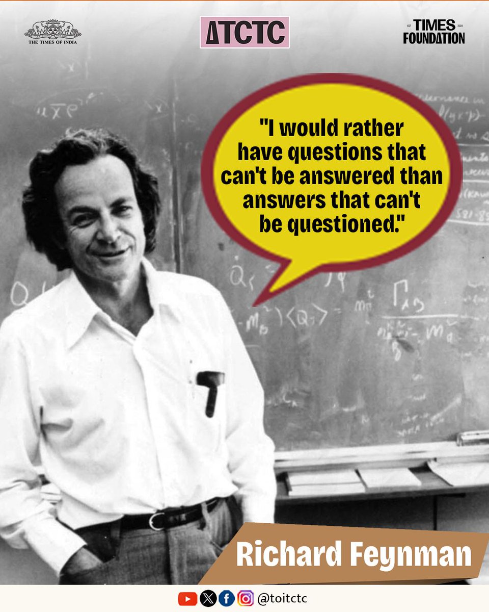 TOITCTC's tweet photo. Nobel Prize winner. Quantum pioneer. Richard Feynman believed uncertainty was not a weakness. It was where real thinking begins. 🧠

#TCTC #CriticalThinking #RichardFeynman #TimesFoundation #MotivationalQuotes https://t.co/CbsqsBAhNy