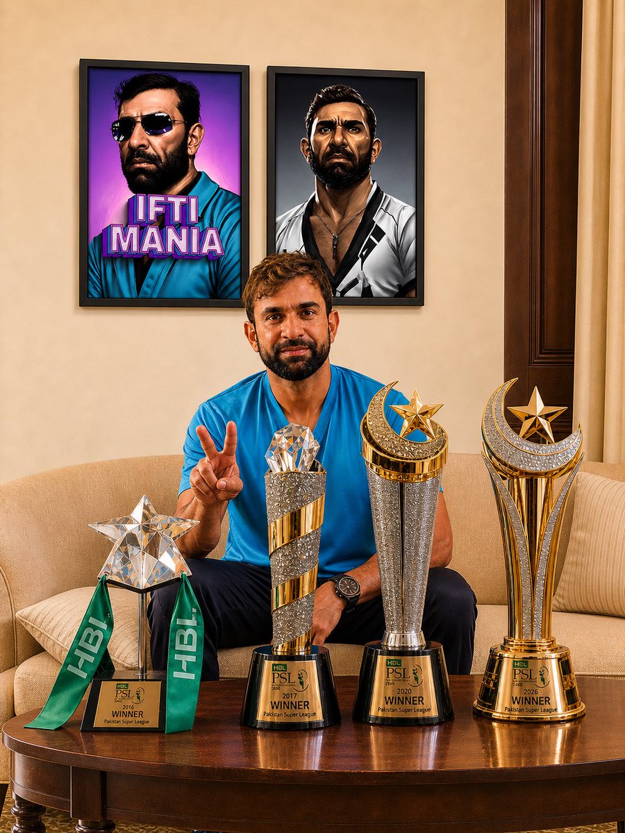 IftiMania's tweet image. Alhamdulillah, adding another @thePSLt20 🏆 to the cabinet - 2016 (@IsbUnited), 2017 (@PeshawarZalmi), 2020 (@KarachiKingsARY) &amp;amp; 2026 (@PeshawarZalmi). #Pakistan #Peshawar #IftiMania #PSL
