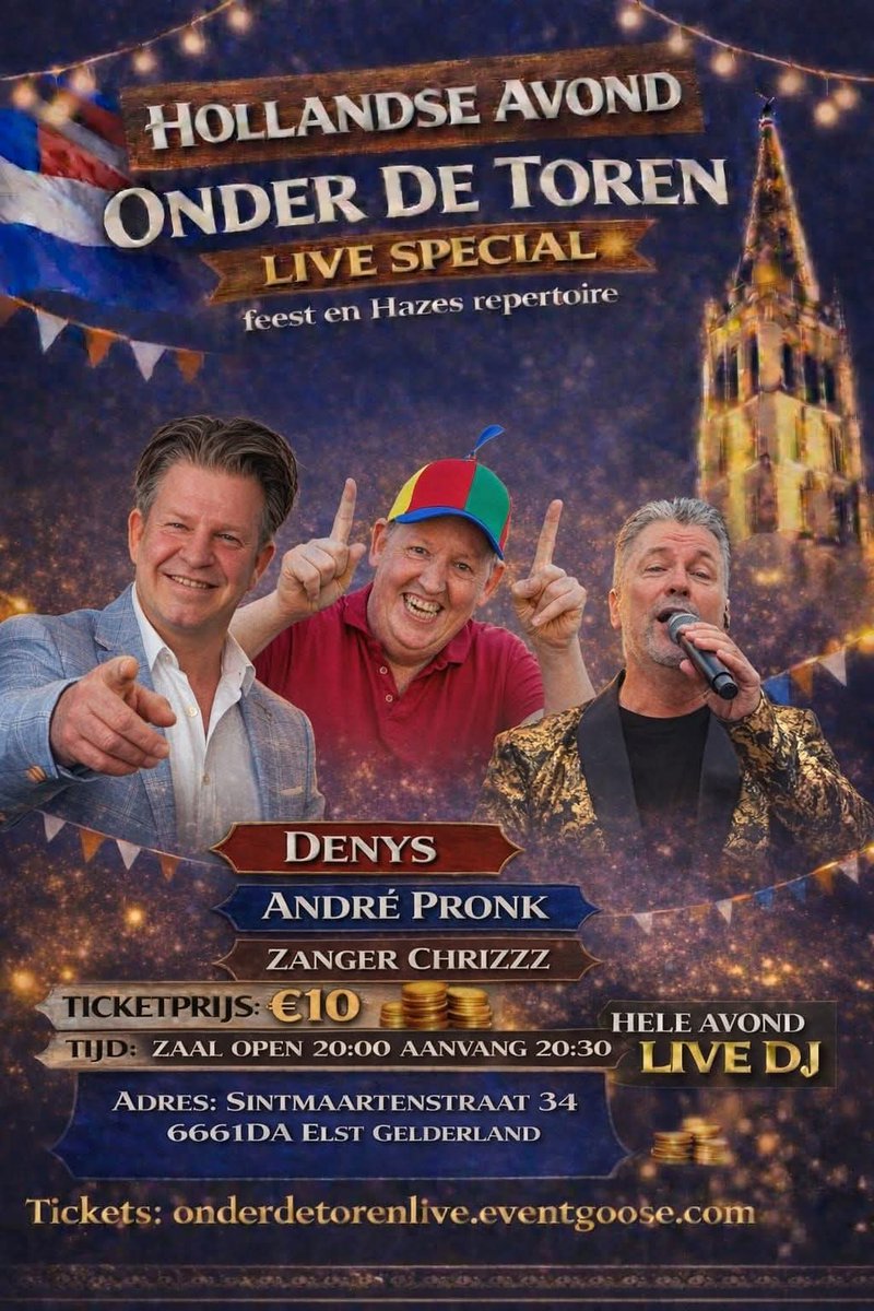 ANDREPRONK's tweet photo. Aanstaande vrijdag hebben we een super gezellig feestje bij Onder de toren live in Elst (Gelderland)
We hebben nog een aantal kaarten beschikbaar voor deze leuke Hollandse avond met een aantal gezellige zangers natuurlijk
Ben jij erbij????
#elst #hollandseavond #livemuziek https://t.co/KPEBSub9ou
