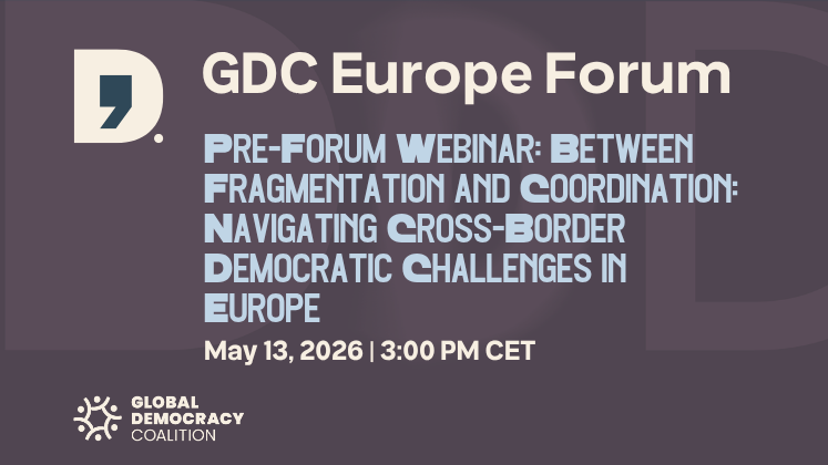 GloDemCoalition's tweet photo. Next week, on Wednesday May 13, we are continuing our Europe Regional Month with a conversation that speaks directly to one of the most pressing democratic dilemmas in the region today. Across Europe, the threats facing democracy move seamlessly across borders, yet the responses remain largely rooted in national systems that struggle to keep pace with this interconnected reality.

We are hosting the second of our Europe Pre‑Forum Webinars, ‘Between Fragmentation and Coordination: Navigating Cross‑Border Democratic Challenges in Europe’. Rather than searching for a single model of cooperation, this discussion creates space to examine the unresolved tensions between transnational threats and nationally anchored responses. From disinformation and electoral interference to digital manipulation and uneven regulatory capacity, the webinar will explore where coordination is working, where it is not, and what structural barriers continue to limit more coherent collective action.

The conversation brings together perspectives from civil society, regional institutions, and the democracy support community. Insights from the discussion will feed directly into the 2026 GDC Europe Regional Forum in Prague on May 19 and the Europe Regional Report.

We look forward to welcoming our Coalition Partners, as well as new participants committed to strengthening democratic resilience across borders. The webinar will take place online on Wednesday, May 13, 2026, at 3:00 PM CET, 9:00 AM ET, via Zoom, with a livestream on the GDC YouTube channel.

More information and registration details in the comments.
@WeAreEDYN #GDCForum2026 #GDCEuropeForum #KeepDemocracyAlive