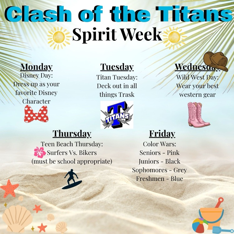 hth_titans's tweet photo. We've got another big week ahead of us, Titans! Clash of the Titans is on Friday, so let's celebrate with another SPIRIT WEEK! https://t.co/p2GdMg4mld