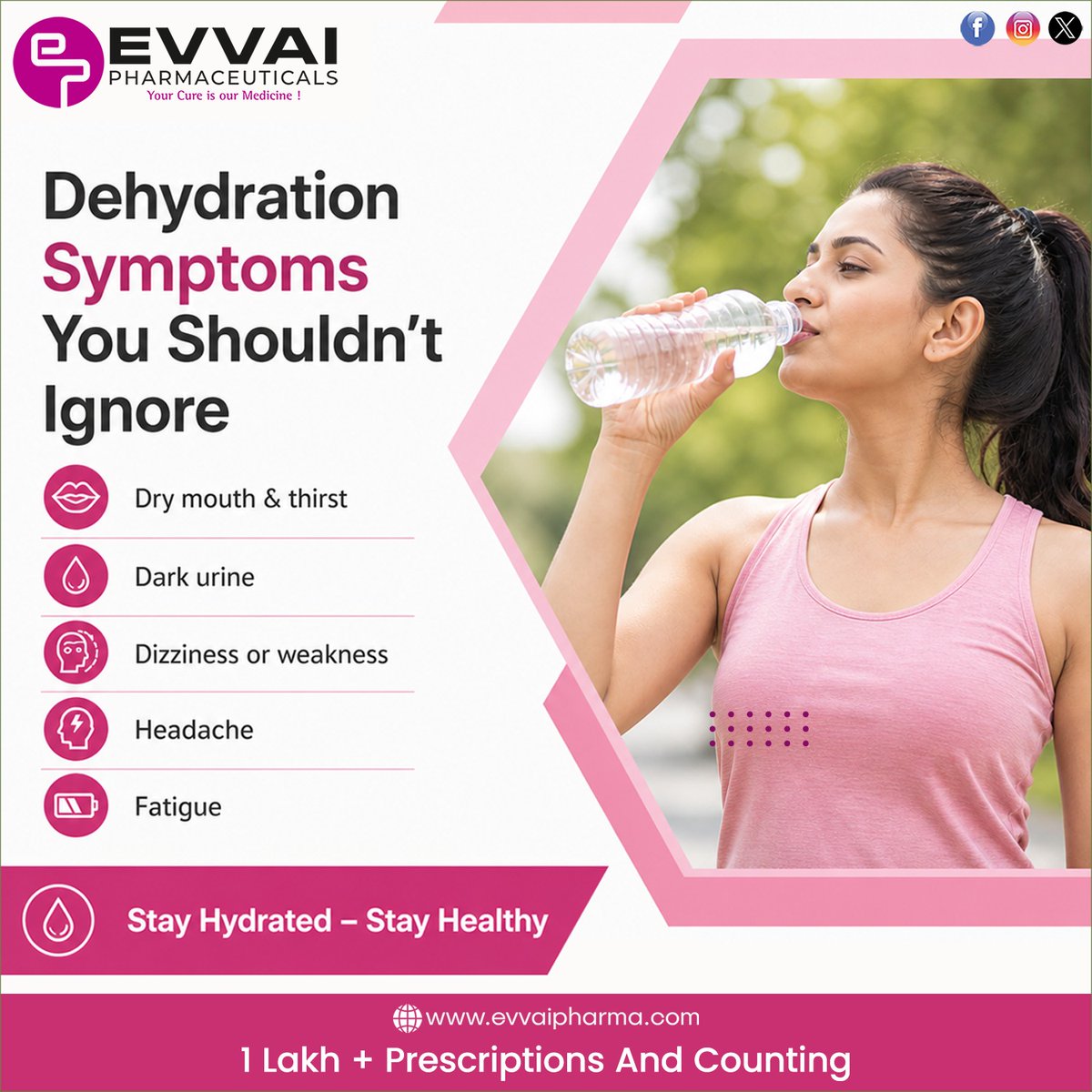 EvvaiPharma's tweet image. Dehydration: Don’t Ignore the Signs

Feeling dizzy, tired, dry mouth or dark urine? Your body may be dehydrated.
Stay hydrated to keep your energy, focus &amp;amp; health on track.

Drink water before your body asks for it!

#Dehydration #StayHydrated #Hydration #evvaipharma