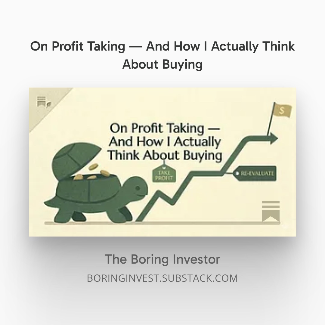 boring_invest's tweet photo. Just an article about how I try to optimize my aggregate decision making using a disciplined approach, using my own portfolio as an example. How I manage my emotions around the act of selling by circling back to my mission WHY for each position. 👇✍️ https://t.co/98gZ8Lh0vT