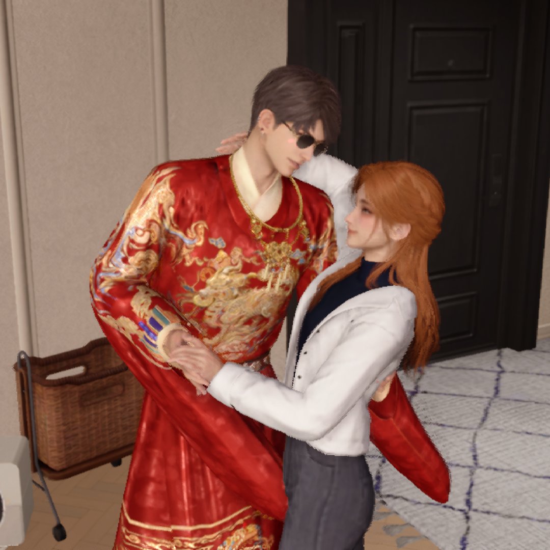 VixenLisek's tweet image. Gege, what are you wearing? 😂 

Dance break with Caleb at home. I dunno, the New Year's fit combined with the cute blush and sunglasses is kinda growing on me, especially when he invites me to dance with him 🤭

#loveanddeepspace #newyear #dancing #together