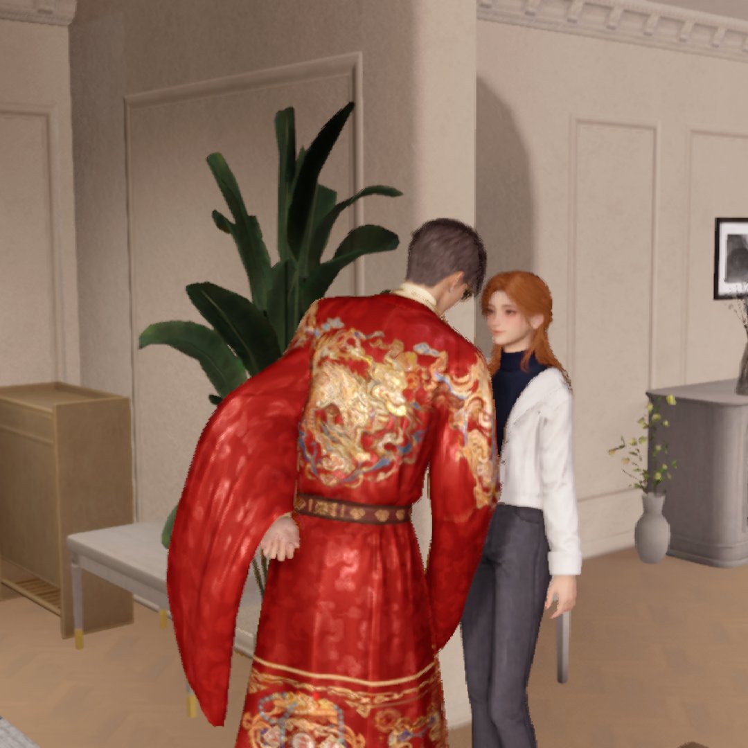 VixenLisek's tweet image. Gege, what are you wearing? 😂 

Dance break with Caleb at home. I dunno, the New Year's fit combined with the cute blush and sunglasses is kinda growing on me, especially when he invites me to dance with him 🤭

#loveanddeepspace #newyear #dancing #together