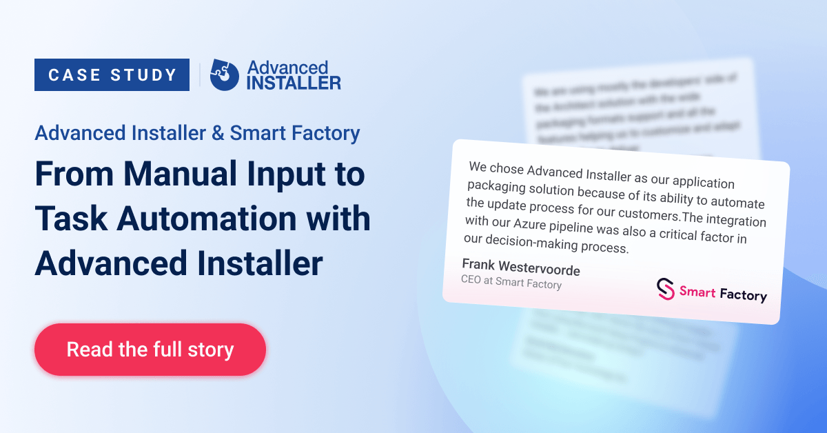 advinst's tweet image. Want to know how Smart Factory made sure every customer always runs the latest version of their software, automatically, with zero manual steps? Here is how they did it.
#AdvancedInstaller #CaseStudy #SoftwarePackaging