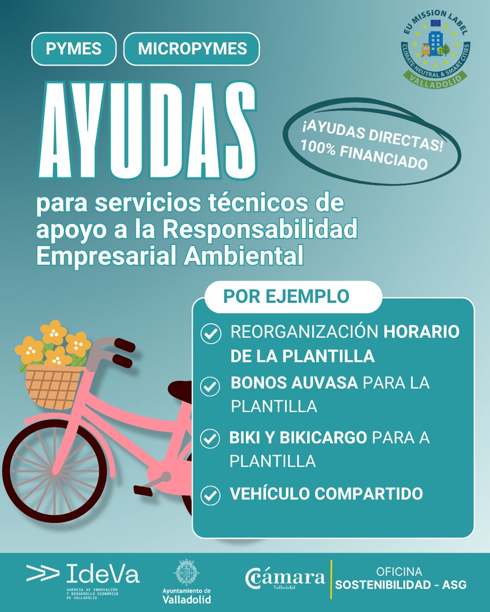 cam_valladolid's tweet photo. 🪻¿Eres #pyme o #micropyme en Valladolid?
En colaboración con @ideva_agencia, lanzamos un
programa que impulsa la #sostenibilidad para avanzar hacia una empresa más responsable y competitiva
Plazo abierto hasta 25/05
Reserva tu plaza aquí👉🏼sostenibilidad@camaravalladolid.com https://t.co/tI60vrnYu8