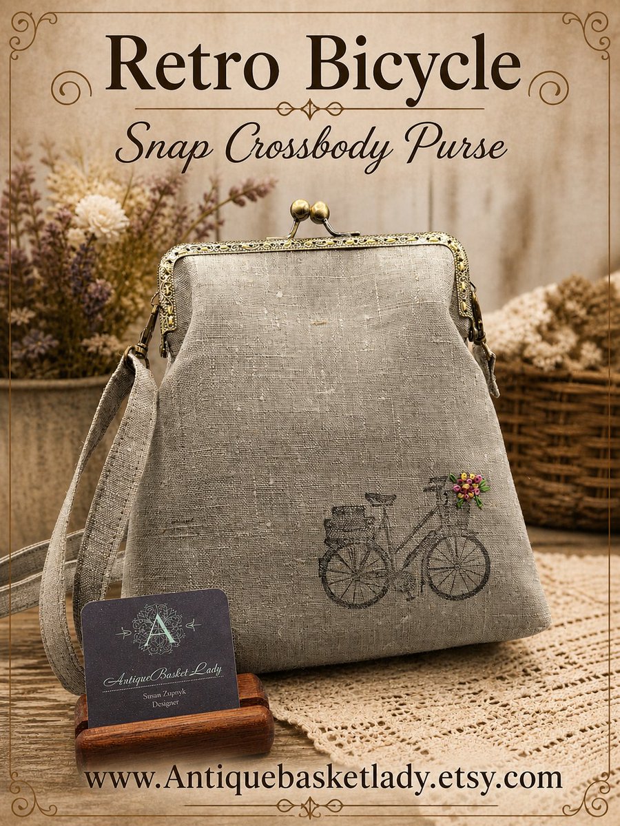 Antiquebasket's tweet image. 🚲✨ Vintage charm on the go! Hand Stamped Linen Bicycle Snap Crossbody Purse with embroidery detail, kisslock closure &amp;amp; adjustable strap. Lightweight, practical &amp;amp; handmade with care 👜💕
antiquebasketlady.etsy.com/listing/449883…

#Handmade #CrossbodyBag #EtsyShop #GiftForHer