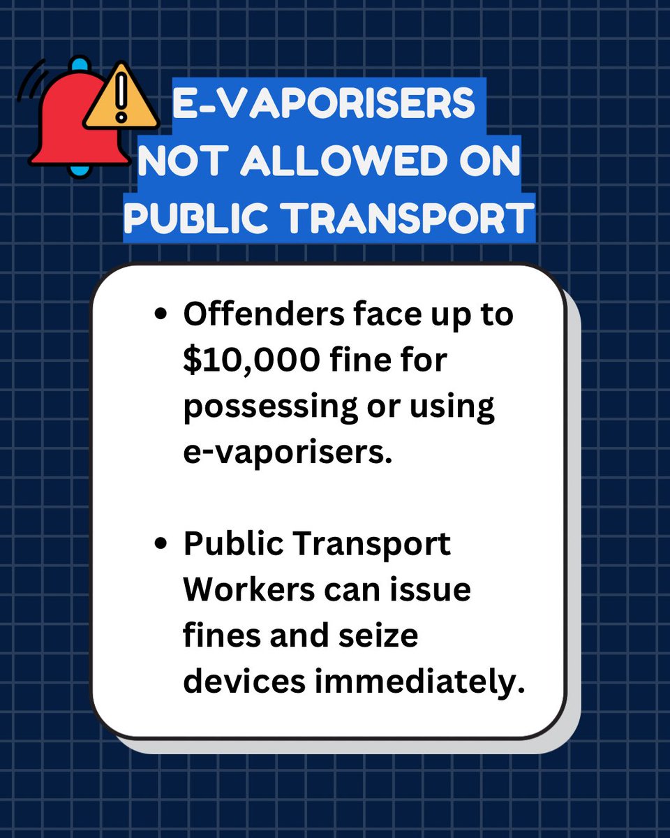 LTAsg's tweet image. #Reminder Don’t carry or use e-vaporisers on public transport. 

Anyone who has information on the illegal advertisement, import, distribution, sale or possession of vaporisers can report them via: go.gov.sg/reportvape