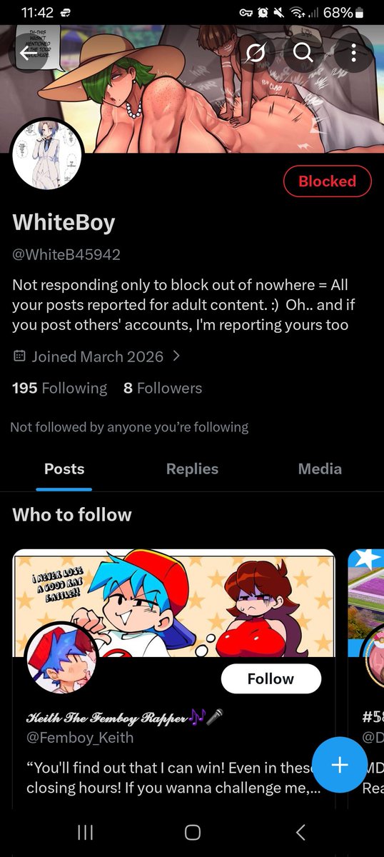 SmugDreamDemon's tweet photo. We don't just have an ageplayer, but also a harasser as well.

This guy also threatens to report people who don't tolerate his illegal kinks and block and report him.

I suggest reporting him before he harasses more people or gets an innocent account suspended.

@/WhiteB45942 https://t.co/HsiArfZZLq