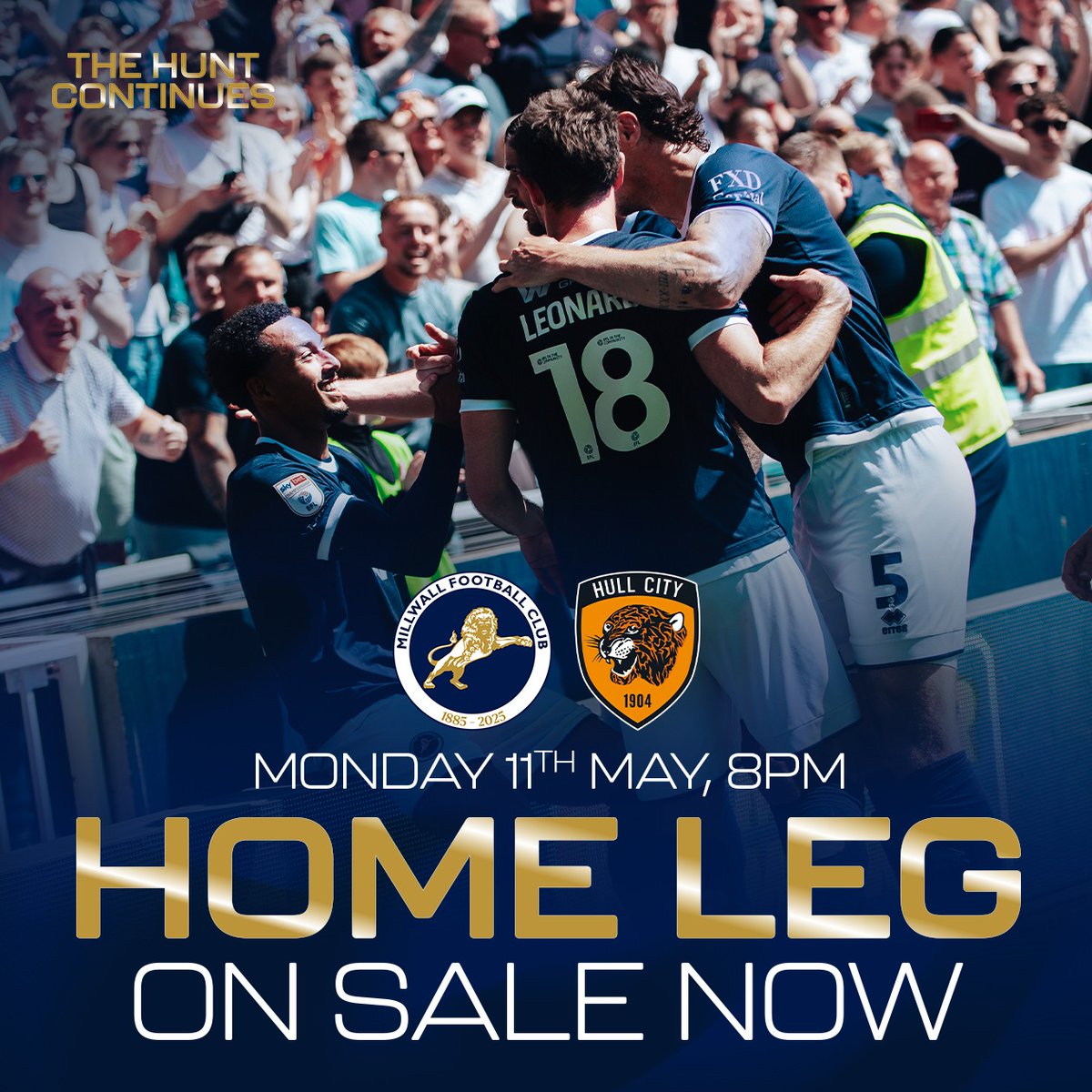 MillwallFC's tweet photo. 🎟️ Tickets for our Play-Off Semi-Final Second Leg at home to Hull City on Monday 11th May (8pm) are now on general sale for those with a purchase history in the 2024/25 or 2025/26 season.