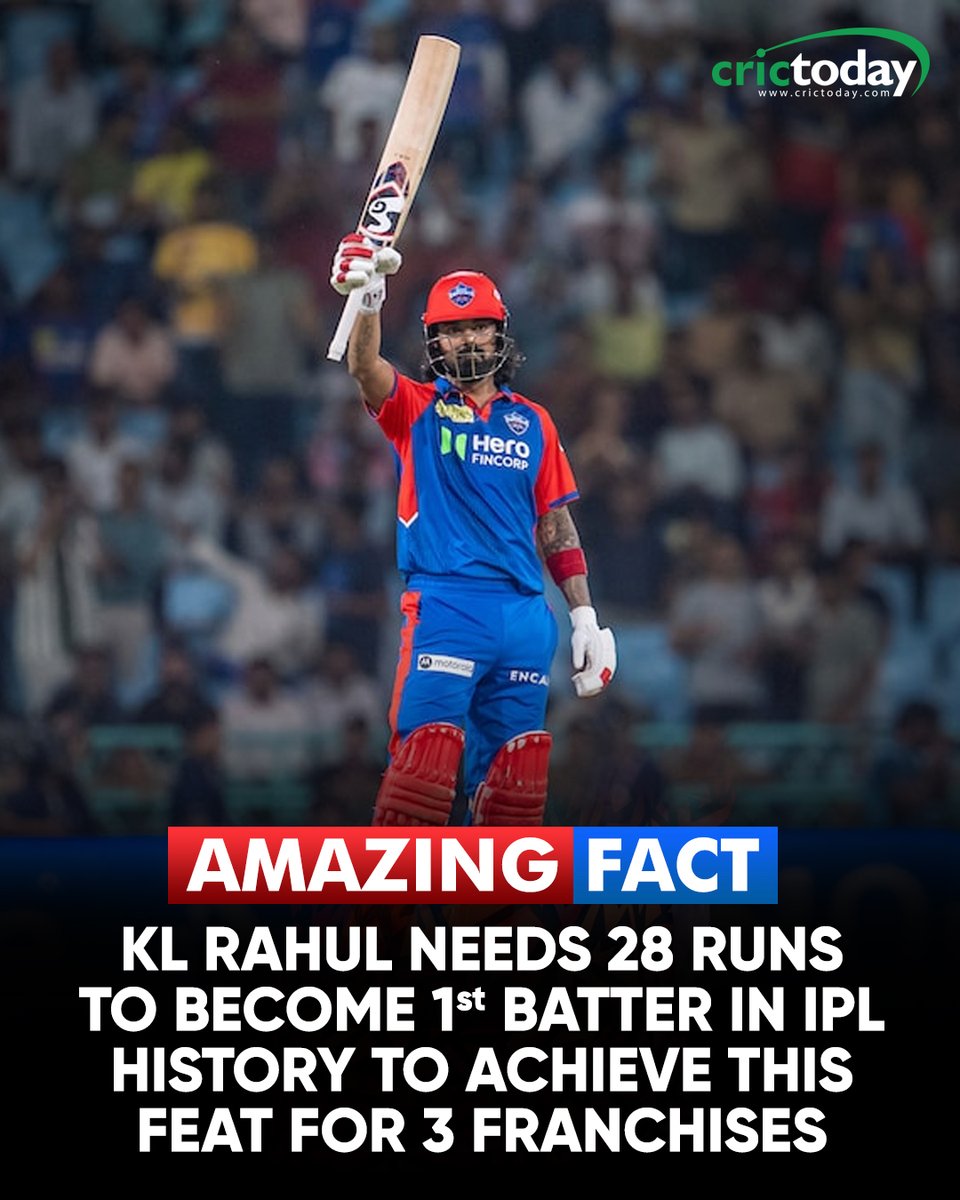 crictoday's tweet photo. KL Rahul just 28 runs away from creating history 🔥
#KLRahul #IPL2026 #DC #RecordAlert https://t.co/XhK7kMqlPm