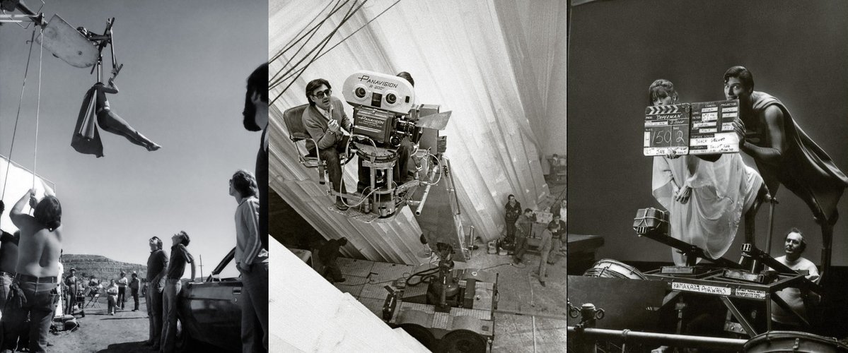 FilmPhonic's tweet image. #BehindTheScenes: High-flying shots on the set of 1978's 'Superman'.