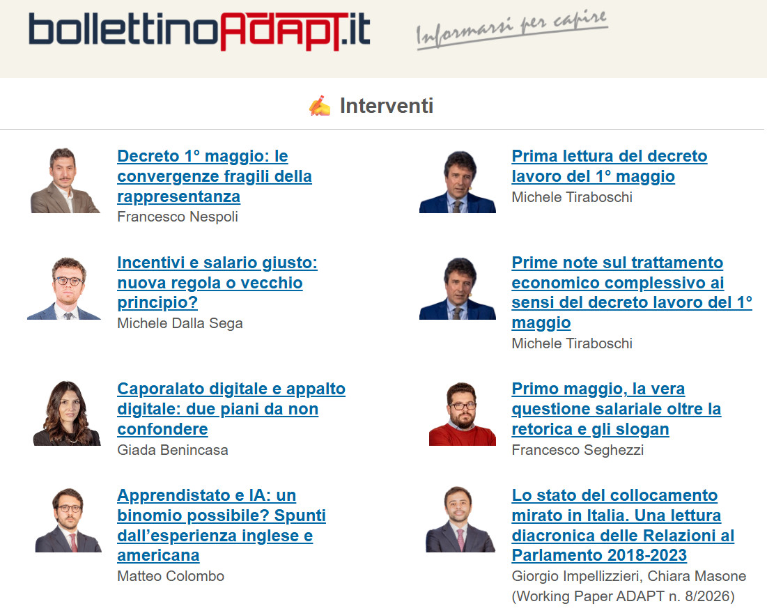 bollettinoADAPT's tweet photo. 🔴🆕📨#BollettinoADAPT n. 17/2026
#decretolavoro #primomaggio #caporalato #apprendistato #lavorodigitale #welfareaziendale #salariominimo #sicurezzasullavoro
Leggi qui: https://t.co/ruAyiYsgiS
✍️Iscriviti alla newsletter: https://t.co/Ukizno8vmm https://t.co/3nwRJDJyC5