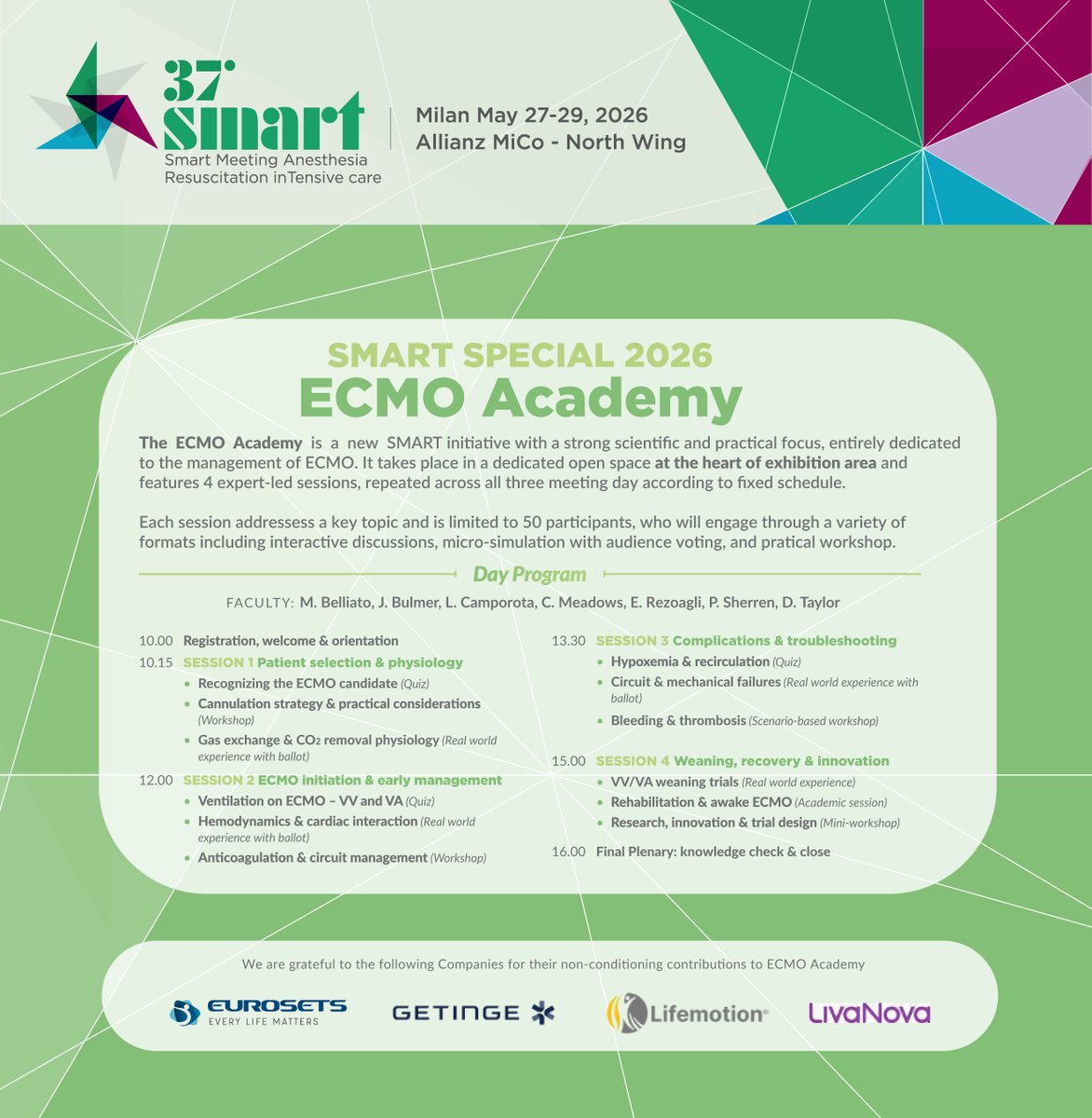 PromotionSrl's tweet photo. ECMO ACADEMY - 37° SMART - Smart Meeting Anesthesia Resuscitation inTensive Care Milan - https://t.co/MtRqpgq445 https://t.co/J5gkdAqCcc