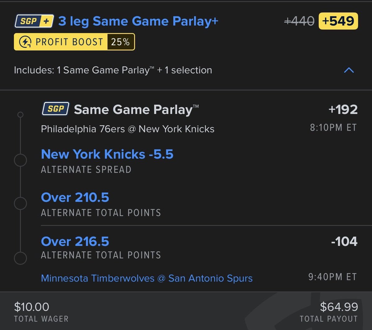 GhostEVplays's tweet image. 🏀 FanDuel NBA SGP+ Boost

🏀 +549 (FV +497.11)
+EV: 8.71%
Playing: 0.06 Unit Promo Max

#fanduel #sports #nba #basketball